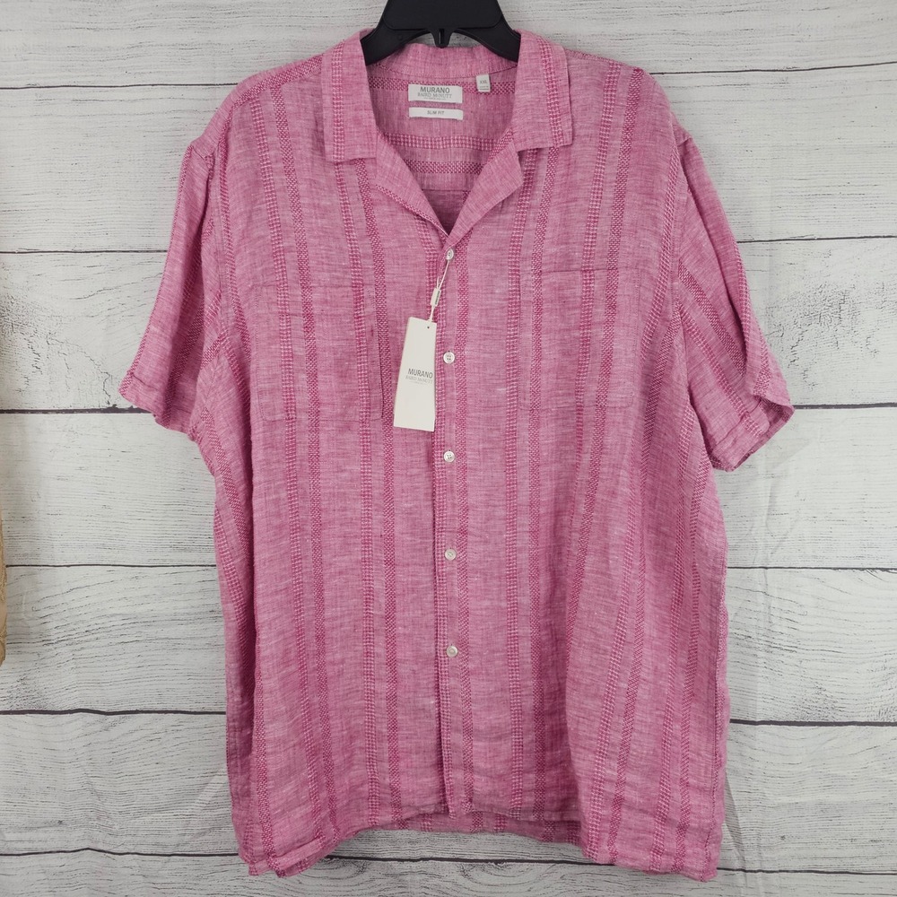 Murano Baird McNutt XXL Linen Berry Red Stripe Button Shirt NWT 1626